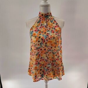 Willow And Root Halter Top Floral Print Size Medium Pink Orange Green Sleeveless